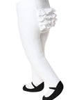 Baby Emporio infant girl ruffle tights for ages 0-6 months, featuring a black shoe design and anti-slip soles with a comfort waist