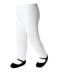 Baby Emporio white infant girl tights, size 6-12 months, featuring black Mary Jane shoe design and anti-slip soles