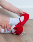 Little girl 0-12 months red socks that look like shoes christmas outfit