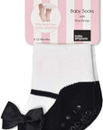 Black baby girl socks with shoe design and black satin bows 0-12 months