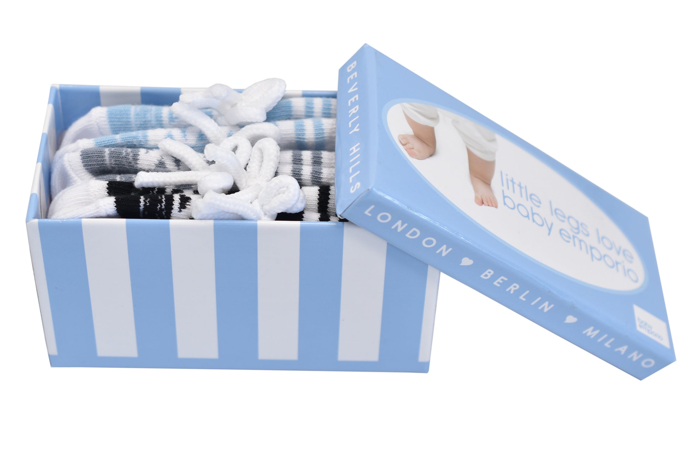 Box of baby boy socks with faux laces 3 pairs baby gift