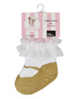 Gold metallic sparkle socks with ruffle for special occasion dress baby girl