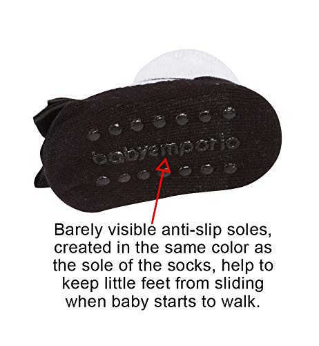 Baby Emporio infant girl baby socks with nearly invisible anti-slip soles matching the socks black sole color