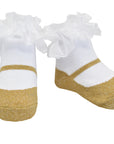 Gold metallic sparkle socks with ruffle for Christmas christening or special occasion dress baby girl
