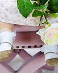 Baby Emporio infant girl gold sparkle baby socks with nearly invisible anti-slip soles matching the socks gold sole color