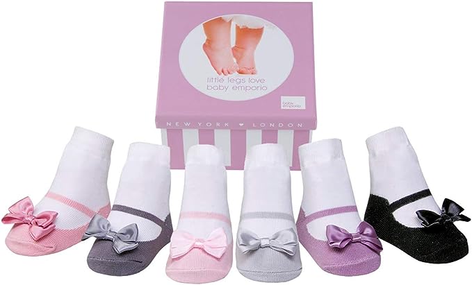 Baby shower gift of 6 pairs infant girl socks 0-12 months in gift box