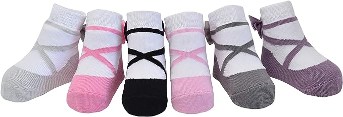 BALLERINA shoe-design socks. With satin bows and anti-slip soles