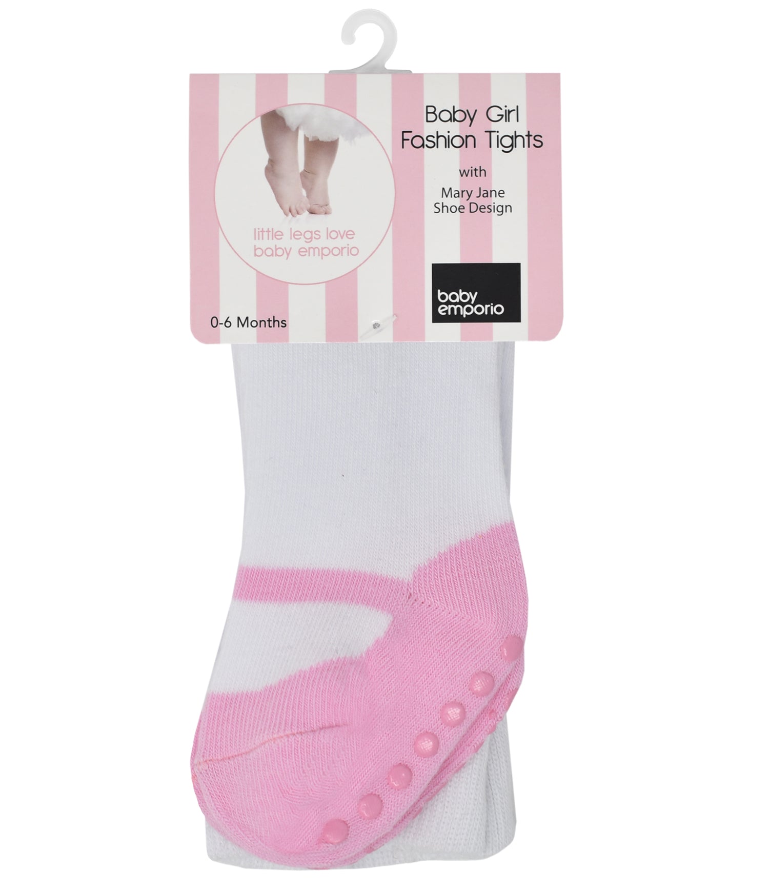 Baby infant girl pink Mary Jane shoe look tights on hanger