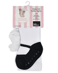 0-6-months-infant-girl-ruffled-tights-with-black-shoe-look-anti-slip-soles-and-comfort-waist by-Baby-Emporio
