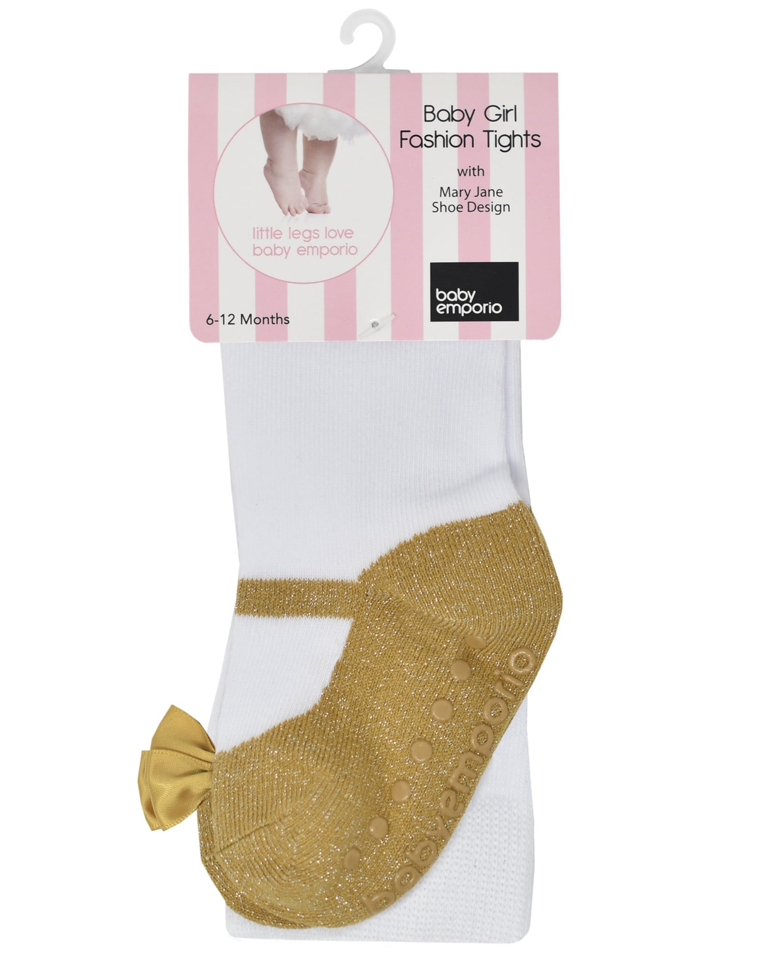 Baby Emporio gold tights size 6-12 months on hanger.