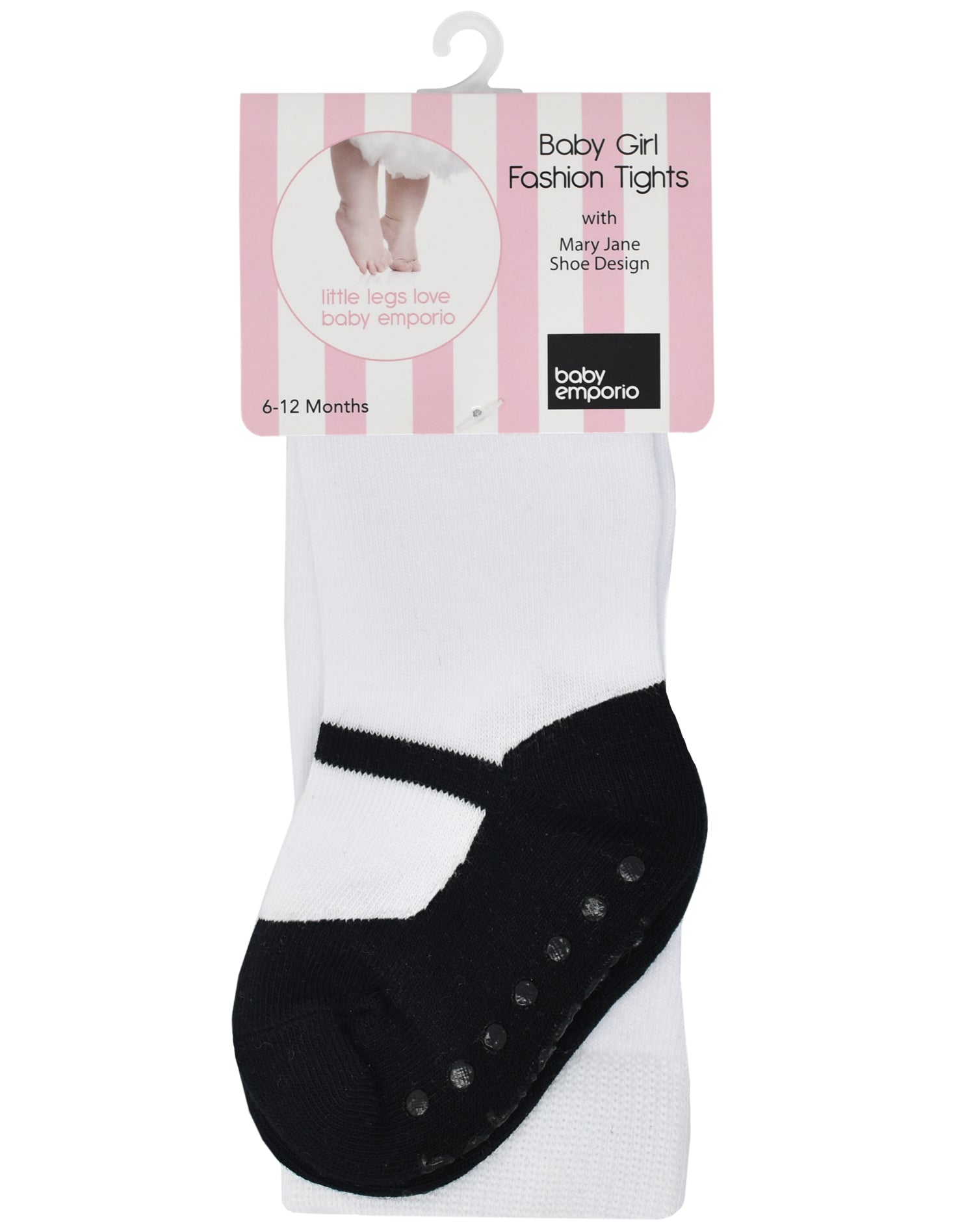 Baby girl tights with black Mary Jane shoe-look design. Comfort waist &  anti-slip soles. 6-12 months