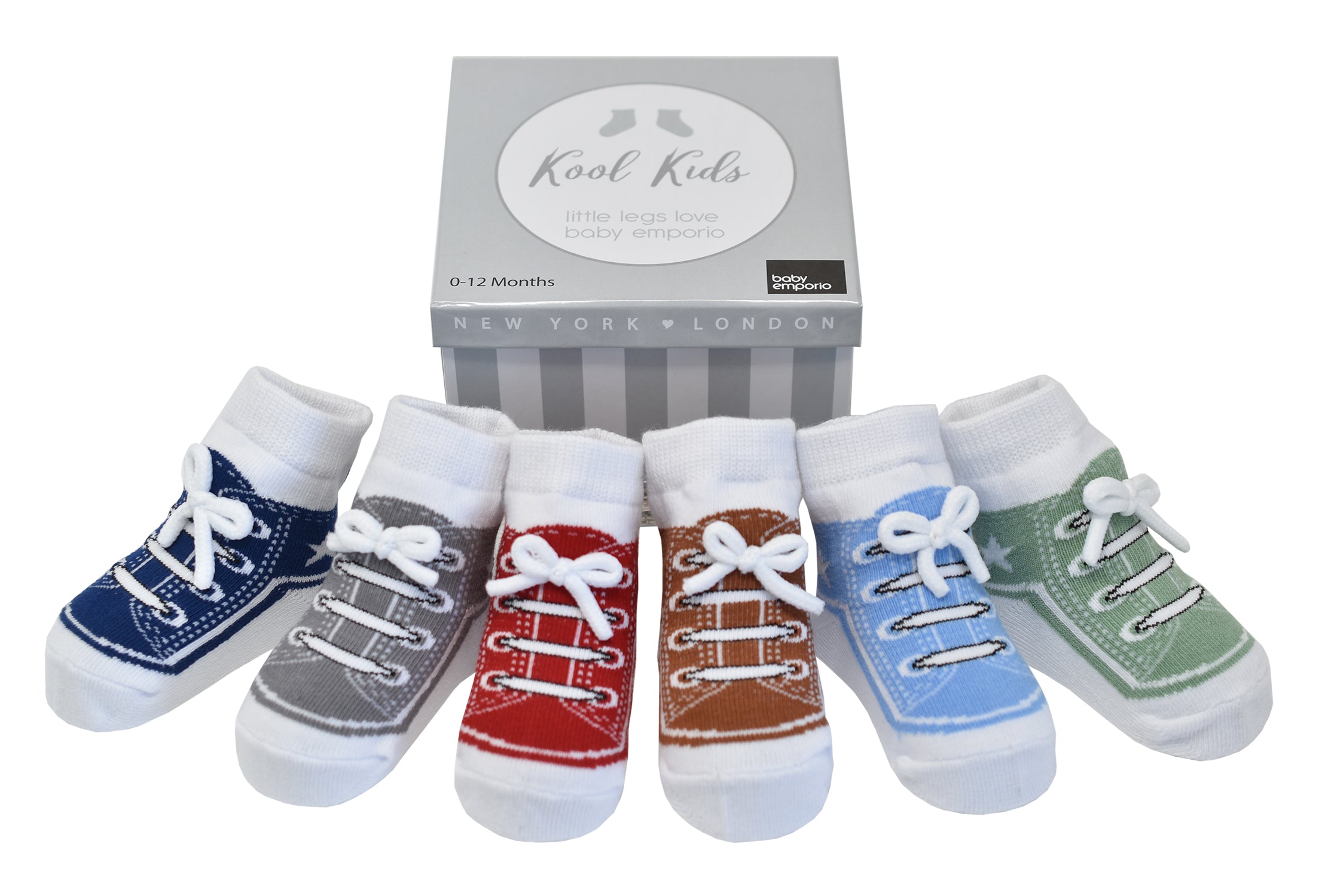Baby boy socks with faux shoe laces 6 pair in gift box for baby shower or baby gift