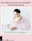 Baby model with pink baby girl socks by Baby Emporio