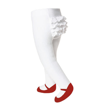 Baby Emporio infant girl ruffle tights for ages 6-12 months, featuring a red shoe design and anti-slip soles with a comfort waist