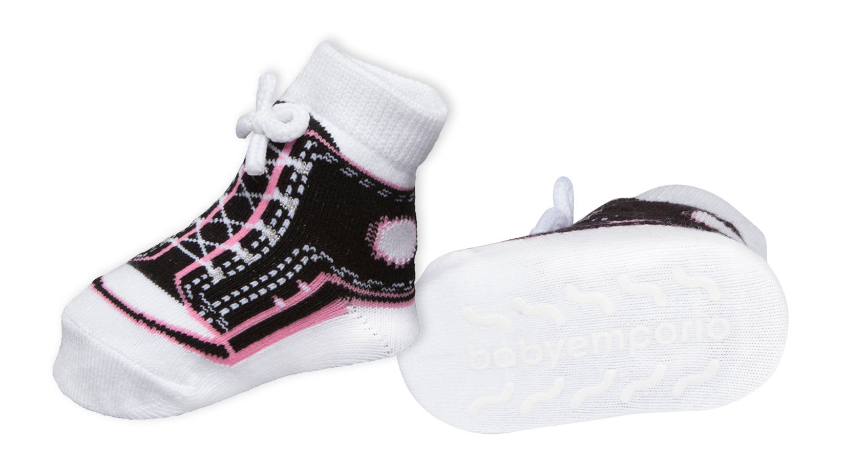 Baby Emporio infant girl baby sneaker socks with nearly invisible anti-slip soles matching the socks white sole color