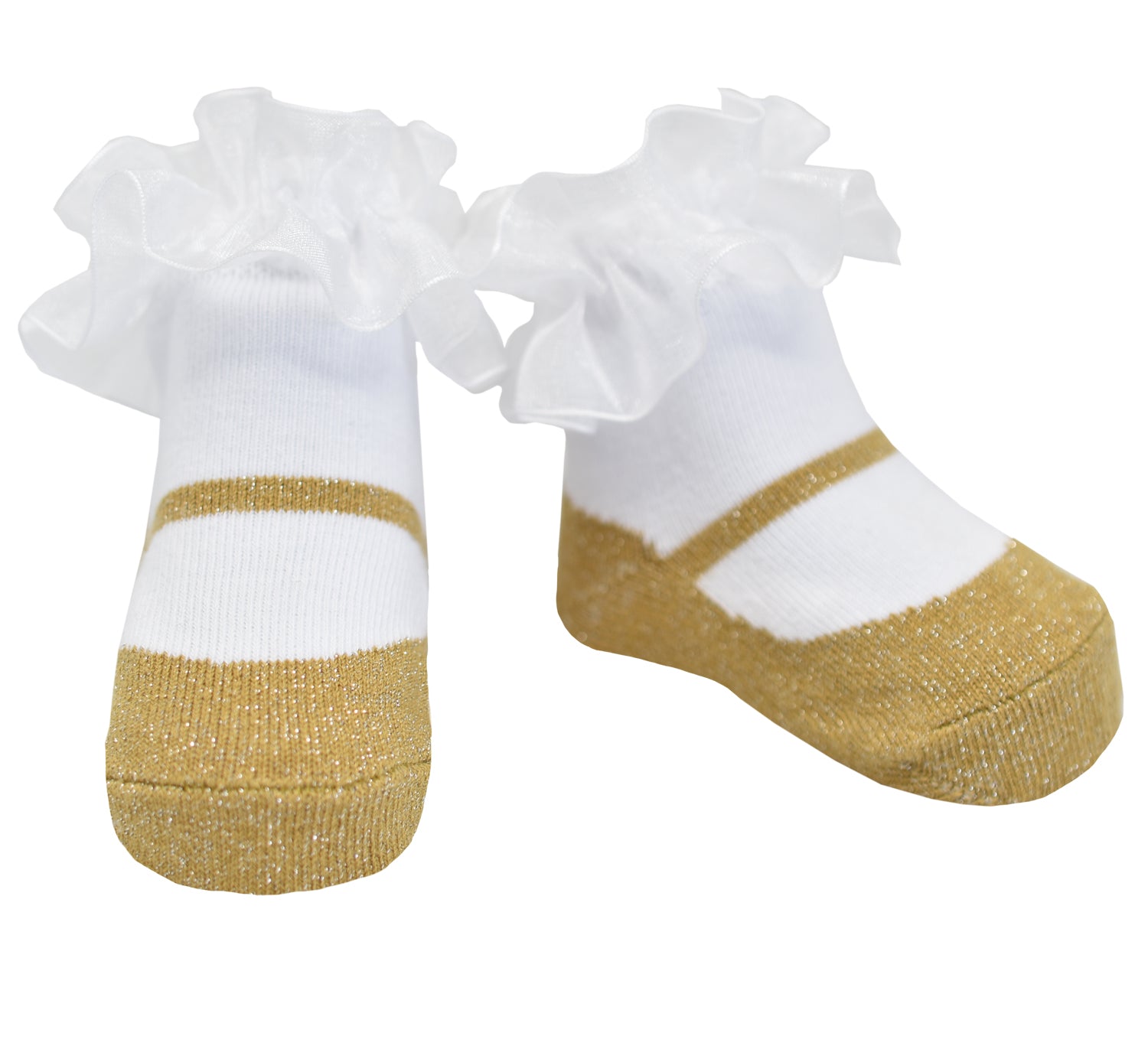 Gold metallic sparkle socks with ruffle for Christmas christening or special occasion dress baby girl