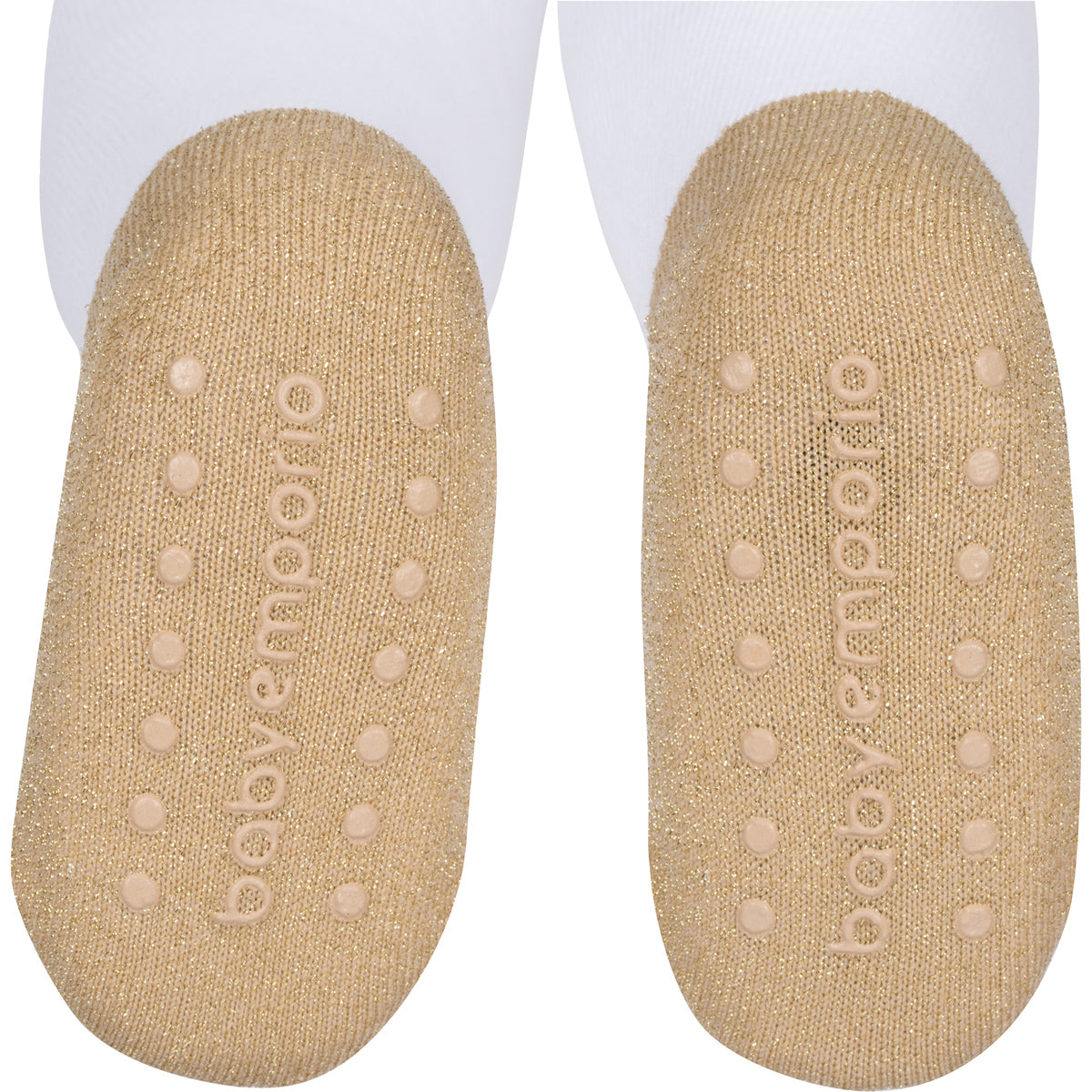 Baby Emporio infant girl baby socks with nearly invisible anti-slip soles matching the socks gold sole color