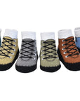 Hiker boots socks that look like shoes with faux laces and anti-slip soles by Baby Emporio size 0-12 months