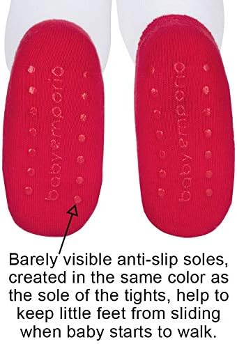  Baby Emporio infant girl tights with nearly invisible anti-slip soles matching the tights' red sole color