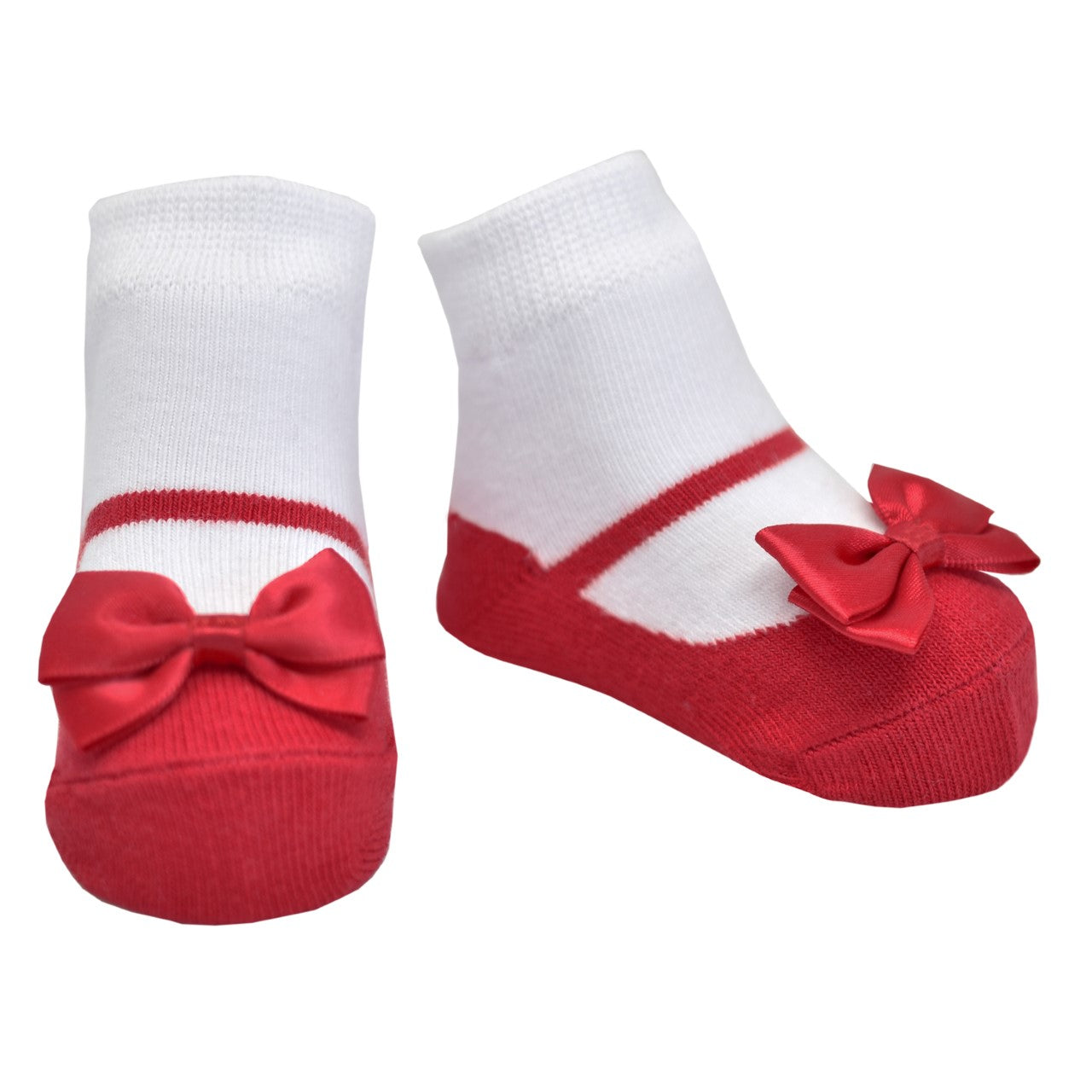 A pair of Baby Emporio red festive socks with satin bows 0-12 months