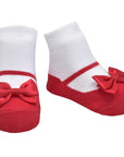 A pair of Baby Emporio red festive socks with satin bows 0-12 months