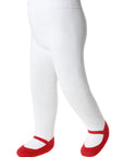 Baby Emporio infant girl tights for ages 0-6 months, featuring a red shoe design and anti-slip soles with a comfort waist