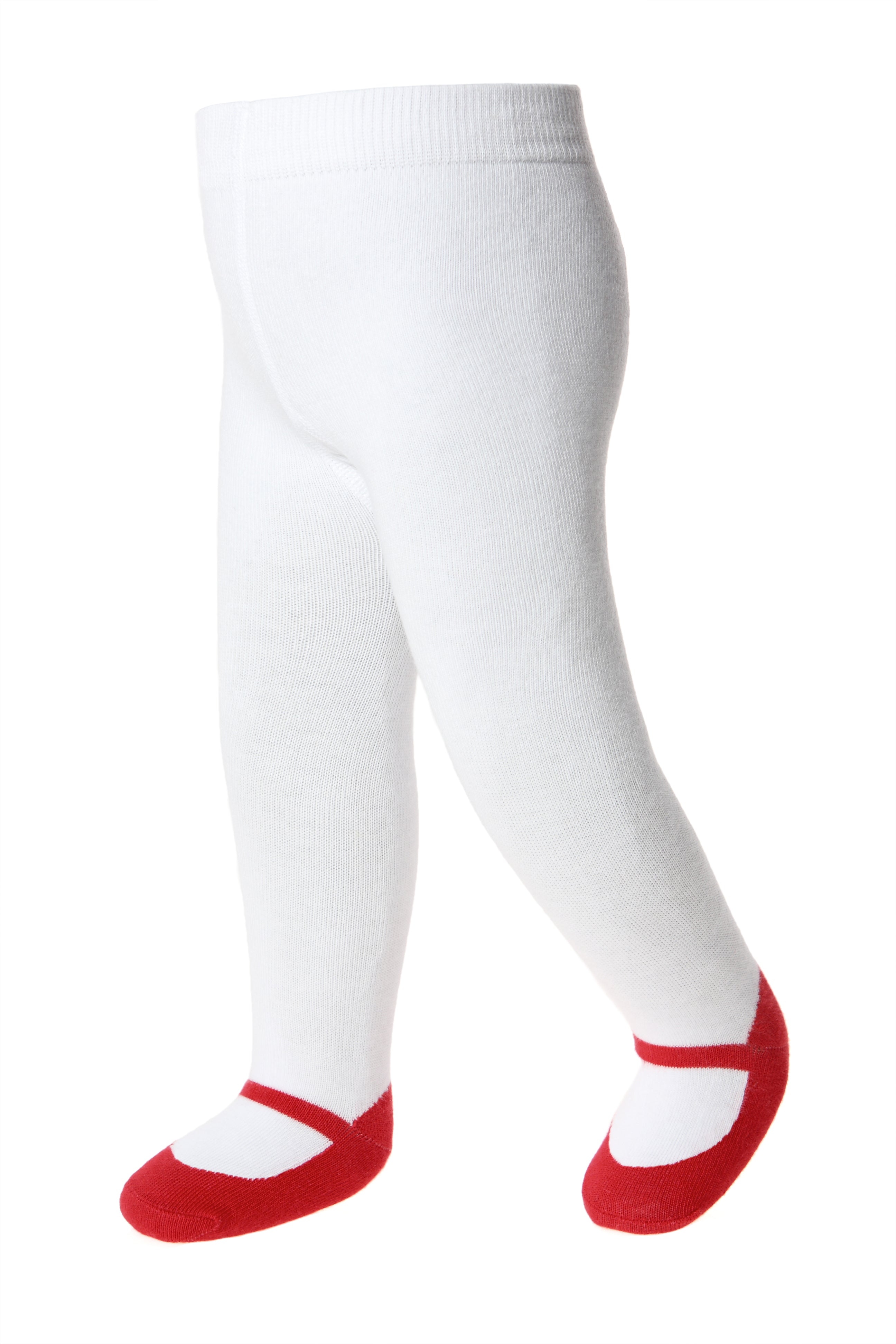 BABY GIRL TIGHTS with red shoe-design. Comfort waist & anti-slip soles. 0-6 months