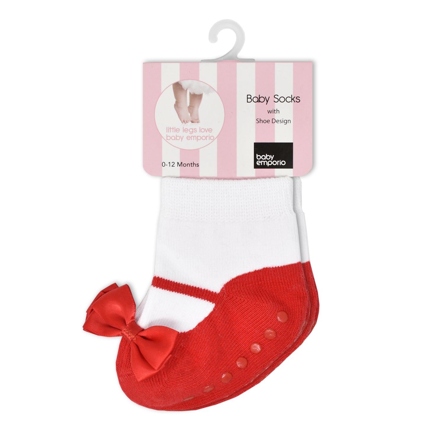 Festive socks in red with red satin bows for Christmas or Valentine&#39;s Day dress for infant girl 0-12 months