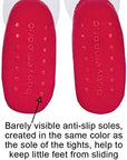 Red anti-slip soles shown on Baby Emporio tights with shoe look design size 0-6 months