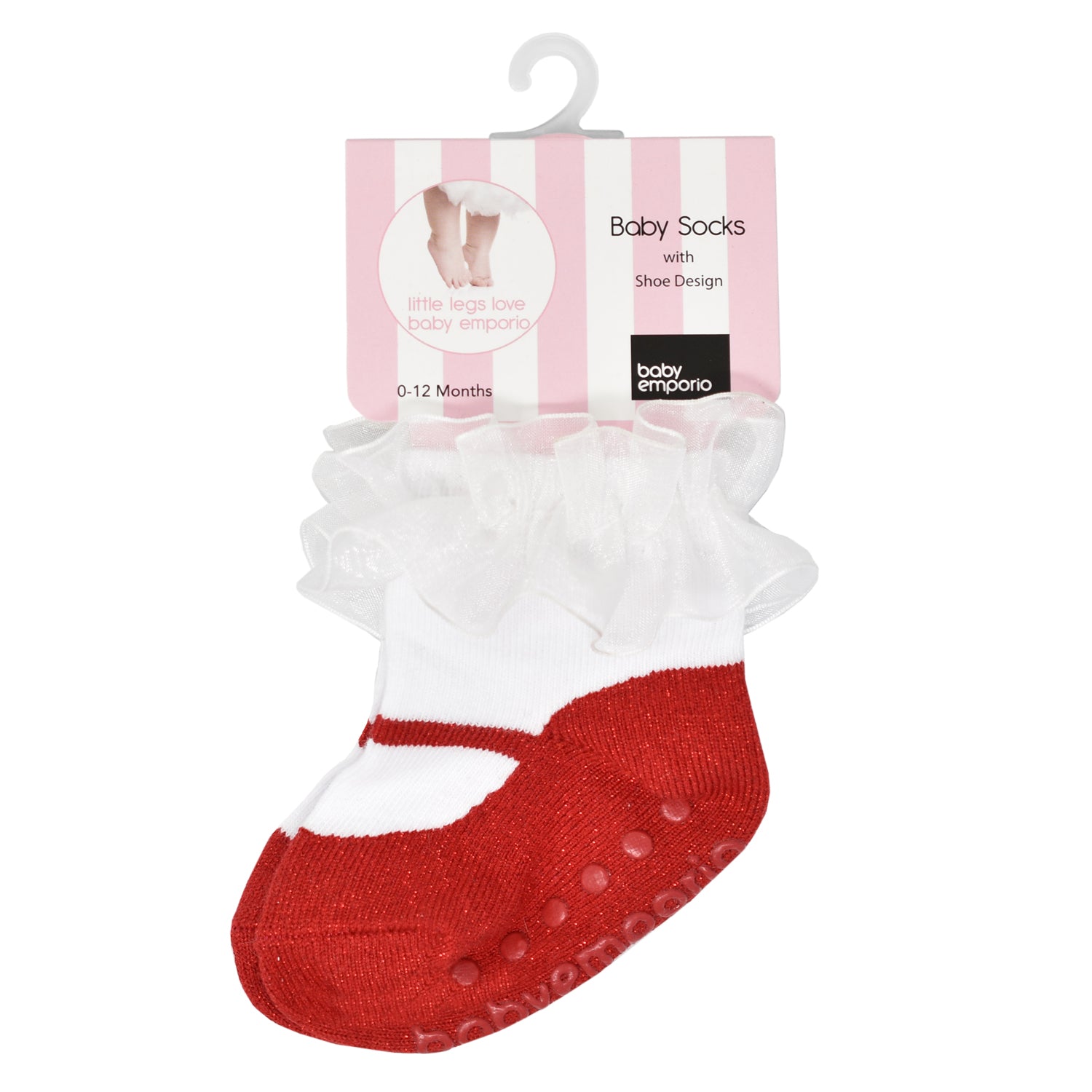 Red baby girl socks glitter with ruffle for Christmas dress or Valentine's Day