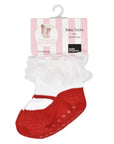 Red baby girl socks glitter with ruffle for Christmas dress or Valentine's Day