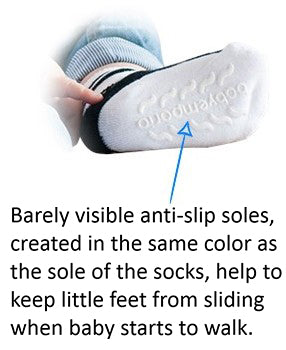 Anti-slip soles for baby and toddler socks with shoe look