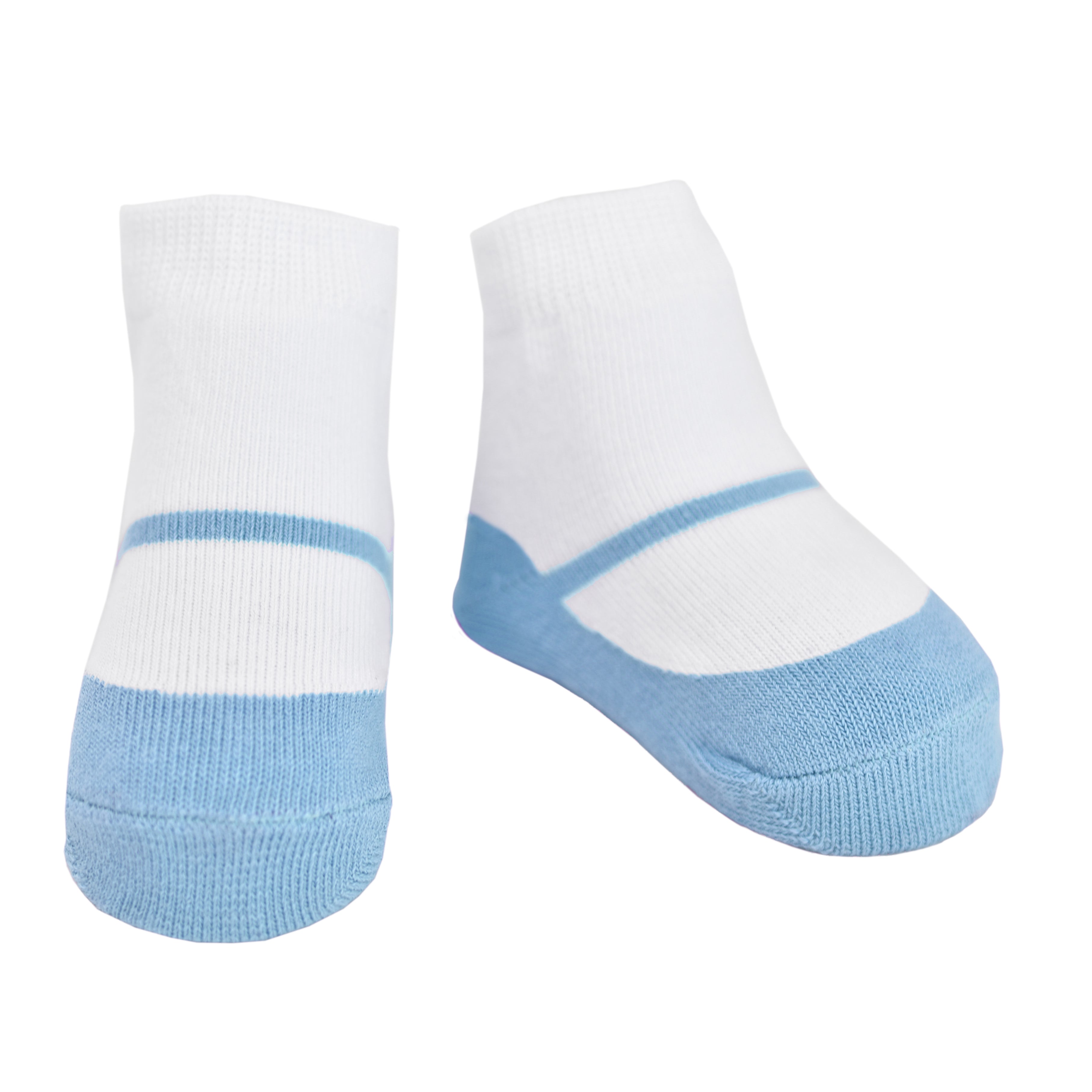 Blue Mary Jane socks that look like shoes baby shower gift