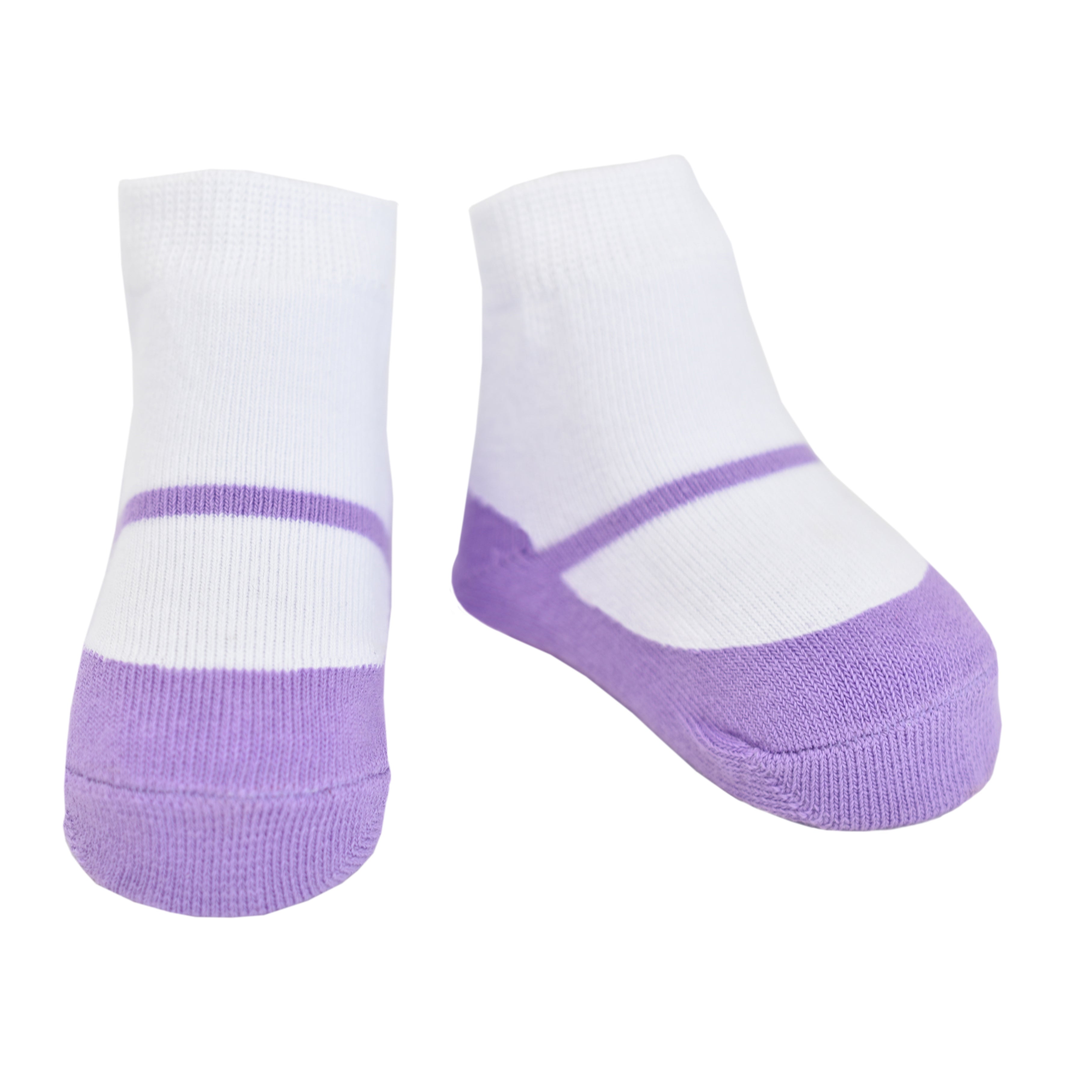 Lavender baby girl socks with non-slip gripper soles by Baby Emporio