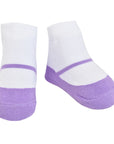 Lavender baby girl socks with non-slip gripper soles by Baby Emporio