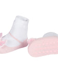 Pink baby girl socks that look like shoes with pink satin bows 0-12 months